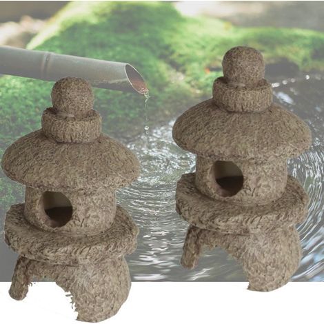 Lot De 2 Décorations De Bassin De Jardin, 2 Pagodes Beige, Zen, Résine (1/4)