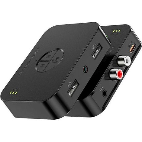 Récepteur audio Bluetooth 6.0 avec clé USB, entrée auxiliaire 3,5 mm et port USB, adaptateur sans fil stéréo avec microphone pour kit mains libres et amplificateur de haut-parleurs. (1/5)