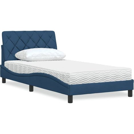vidaXL Cama con colchón tela azul 100x200 cm (1/5)