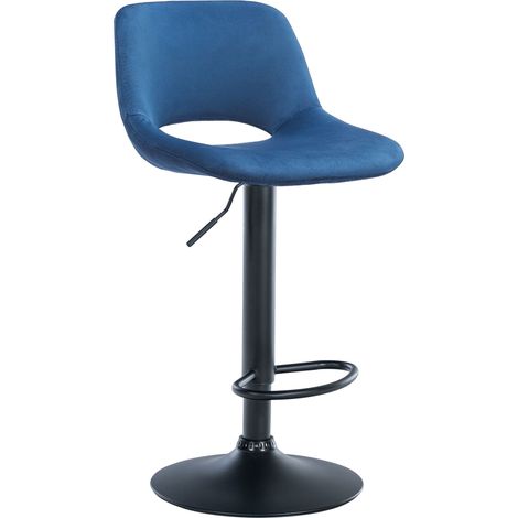 Sgabello da bar seggiolone x1 con poggiapiedi in velluto blu, base in metallo nero 100004598
