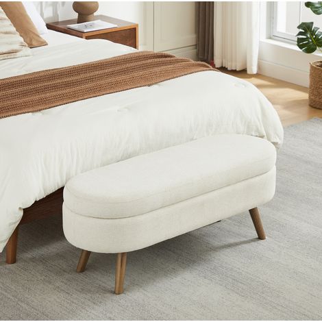 Banc de rangement 110x40x42 cm beige, coffre intégré, structure en MDF, tissu chenille, MEUBLIV (1/5)