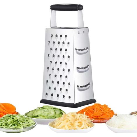 Vierseitige, vertikale Edelstahlreibe, Gemüseschneider für Gurken, Karotten und Käse, rutschfester Griff - Crezuo