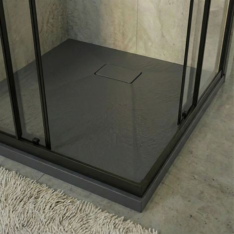 Essential 80x80 cm plato de ducha cuadrado para instalar SMC con superficie efecto piedra, gris oscuro (CERAES8080DG) (1/4)