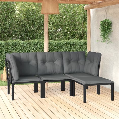 Set Salotto da Giardino 4 pz Nero e Grigio in Polyrattan vidaXL