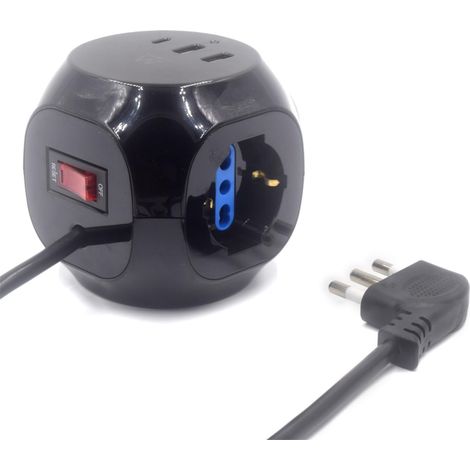 Ewent EW3860 - Multipresa a Cubo 3 posizioni con 2 caricatorI Usb e 1 caricatore Usb-C, con spina italiana 16A, Bianco (1/5)