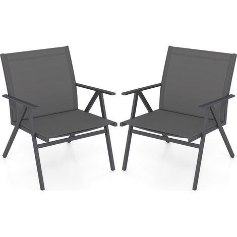 Poltrone esterno tessuto rete traspirante struttura metallo capacità Set 2 sedie patio veranda Grigio (1/4)