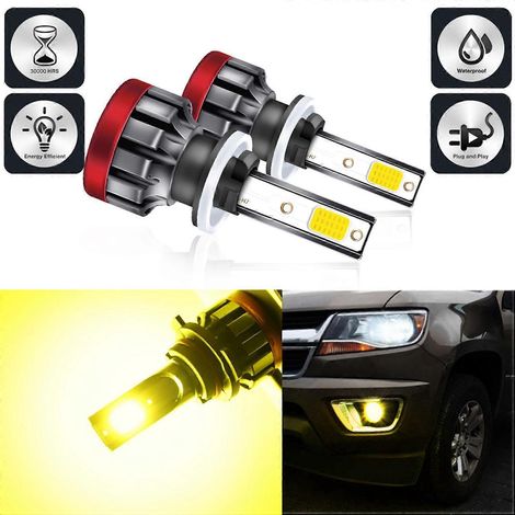 2 ampoules LED antibrouillard 880/881, jaune 3000K, 3000 lumens, 30W, ampoules LED haute performance pour feux de jour et antibrouillards.