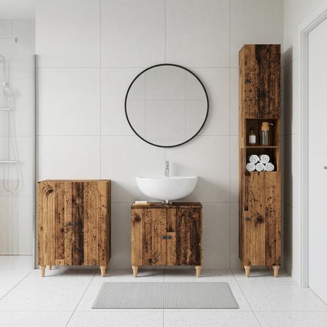 vidaXL 3 Piece Bathroom Cabinet Set ALKMAAR Old Wood Engineered Wood (1/5)