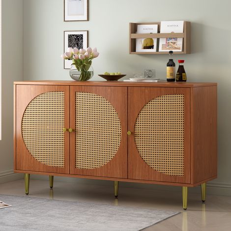Sideboard mit 3 Türen aus Rattan, 129,8 x 40 x 76 cm, Nussbaumoptik HAVRYA (1/5)