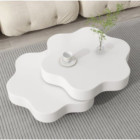 Tisch Wohnzimmertisch drehbar MDF Cremeweiß OKMYHOME (1/5)
