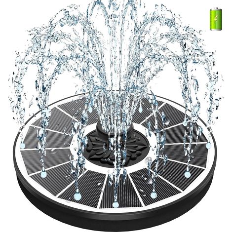 3.5W Fontaine Solaire avec Batterie 2000mAh, 2025 Upgrade Solaire Flottant Extérieur Fontaine Pompe Bassin Solaire avec 8 Buses & 4 Tiges Fixes pour Bain d'oiseaux, Piscine, Jardin Fontaine