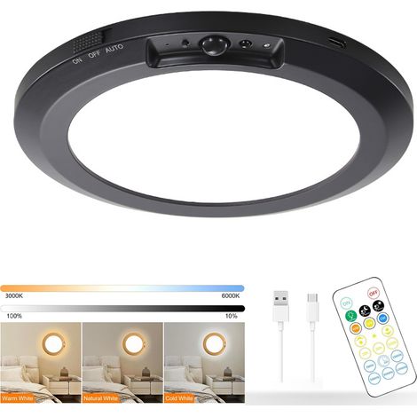 Plafonnier LED rechargeable avec détecteur de mouvement, applique murale avec télécommande, intensité variable, 3 températures de couleur, 18 cm (1/5)