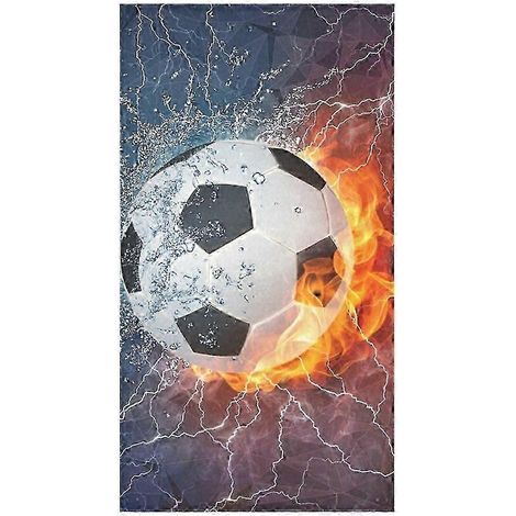 Serviette de bain, serviette de toilette, gant de douche, motif ballon de football en feu, 75 x 140 cm (1/5)