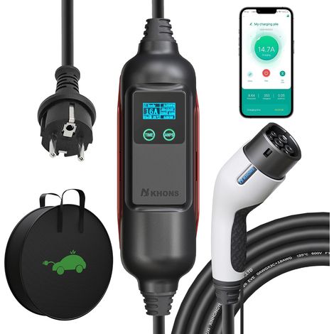 Electric Car Charger 3.7KW EV Charger Type 2, Electric Car Charging Cable with Switchable Current (6-16A) Wallbox APP Control Compatible with IEC 62196 Schuko IP65 (1/5)