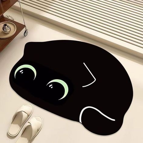 Terre de diatomées Lazy Cat-2 4060cm Tapis de salle de bain absorbant à motif chat de dessin animé, en terre de diatomées douce, antidérapant et à séchage rapide, pour les toilettes et l'entrée de la (1/4)