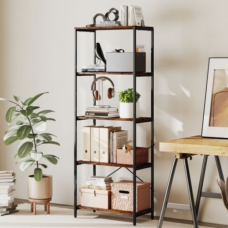 5-stufiges Metall-Bücherregal, melaminbeschichtet, braun, OKMYHOME (1/5)
