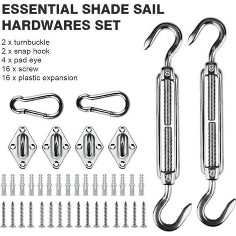Kit De Fixation Pour Voile D'ombrage - Acier Inoxydable 304 - Compatible Triangle Carre Rectangle - Terrasse Patio Pelouse - 1 Set (1/5)