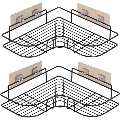 Lot De 2 Adhésif Étagère d'angle Rack de Douche Salle de Bains Triangulaire Rangement sans Percer (1/5)
