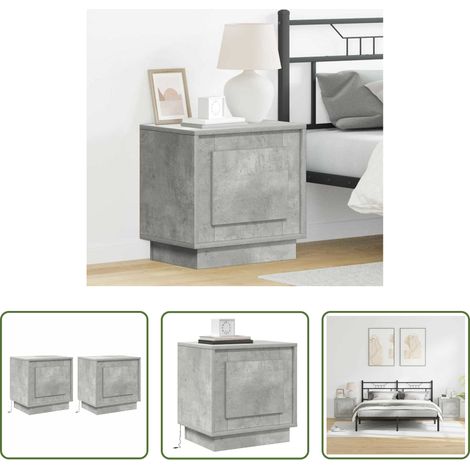 vidaXL Nachttisch mit LED Beleuchtung - Nachttisch 2 pcs Beton Grau 44 x 34,5 x 45 cm Holzwerkstoff (1/5)