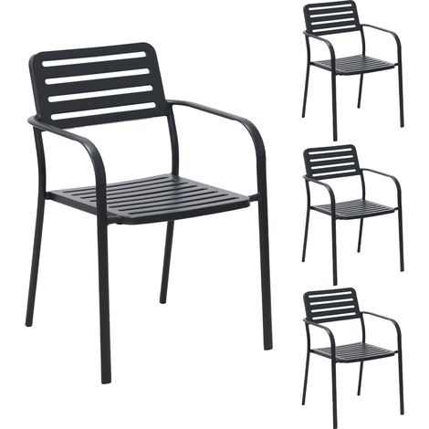 Lot de 4 fauteuils de jardin empilables en métal gris - BACA