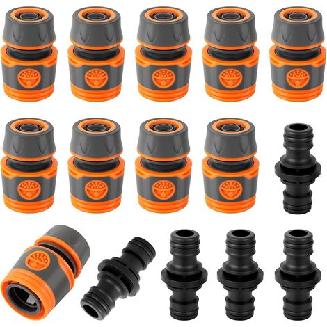 Kit de Raccords de Tuyaux, 15 Pièces 1/2 Pouce 13mm Double Fiche Tuyau D'arrosage Prolongateur, Raccord de Tuyau pour Rallonger le Tuyau pour le Jardin Familial