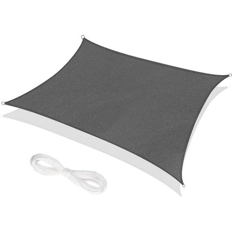 Voile d'ombrage rectangulaire 3 x 5 m, protection UV 98 %, toile de protection solaire pour extérieur (jardin, terrasse, pelouse), avec corde, grise (1/2)