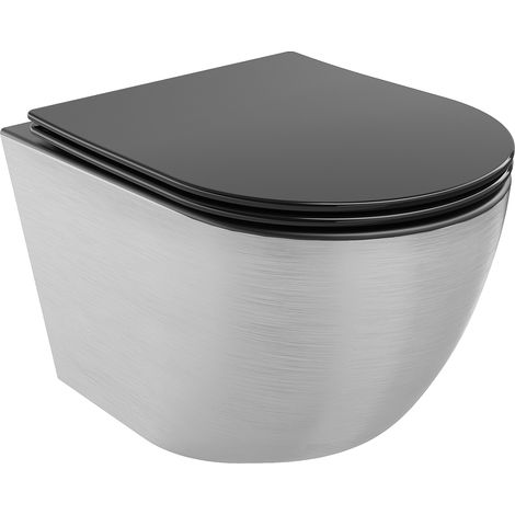 Mexen Lena cuvette WC sans bride avec siège slim et système de descente douce, en duroplast, noir mat/argent - (lini) (1/5)