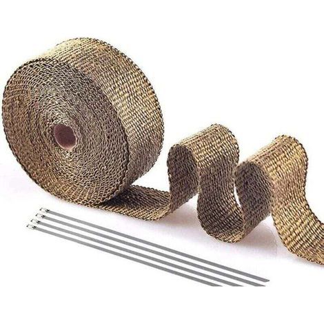 Ruban Isolant Thermique Titane 15m x 5cm,Bande Thermique Echappement Ruban Isolant Collecteur Pot Echappement Noir en Inox avec Colliers de Serrage (1/5)