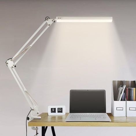 Lampe de Bureau LED, 1100LM Lampe de Table avec Pince, 10 Niveaux de Luminosité X 3 Modes Réglables, Protection des Yeux, Fonction Mémoire, Lampe de Architecte pour Bureau, Lecture, Étude,OUYLAF (1/5)