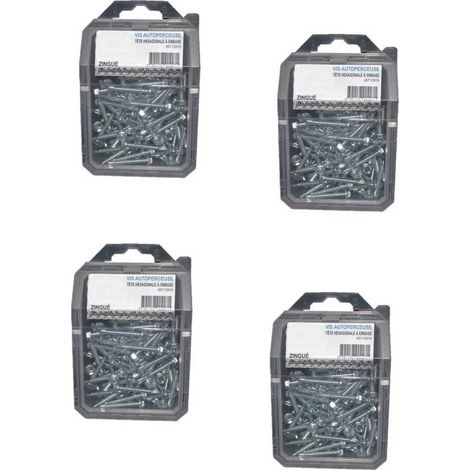 4 Coques de 50 Vis Autoperceuses Tête Hexagonale 6.3 x 31.7 mm - DIN 7504 K - Zingué blanc - D-Work