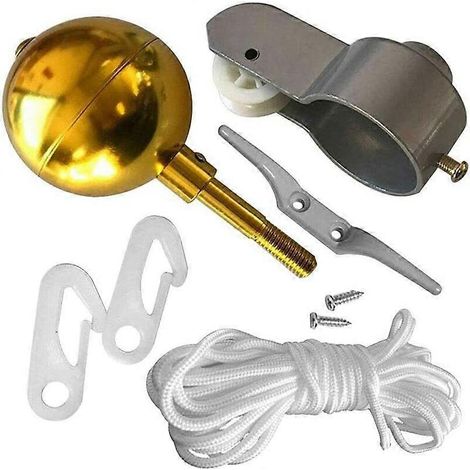 Kit pour mât de drapeau, kit de réparation de drapeau, pièces de fixation pour drapeau, kit d'accessoires pour mât de drapeau, drapeau de jardin, boule dorée, palourde (1/4)