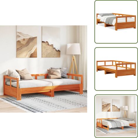 Tagesbett ohne Matratze Wachsbraun 80x200 cm Massivholz Kiefer - Ausziehbares Tagesbett - Ausziehbare Tagesbetten - Schlafsofa - Tagesbett (1/5)