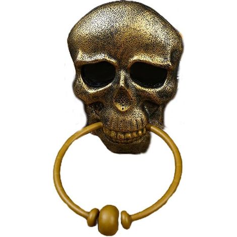 Halloween Skull Doorbell Door Knocker Props with Scary Sound for Halloween Party Bar Door Decorations Outdoor Gold (1/5)