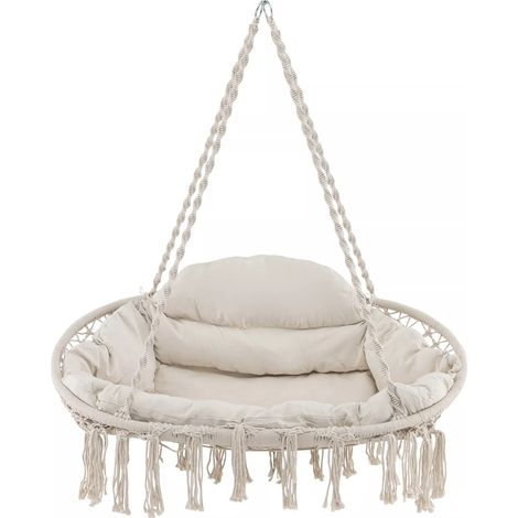 Boho Swing Accent Chair Hand-Woven Rope Hanging Chair w/ Cushion (1/5)