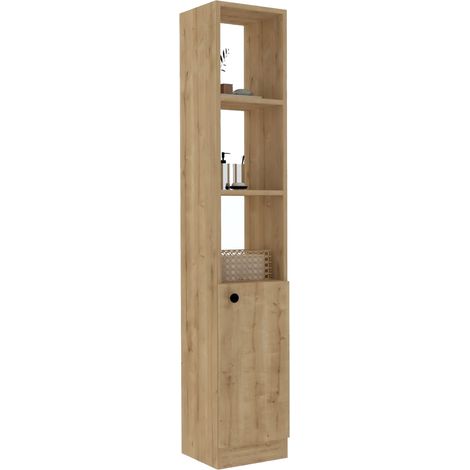 Mobile Colonna Leuca, 3 Ripiani, Un'anta, 5 Vani, 30x30x170h cm Marrone Rovere