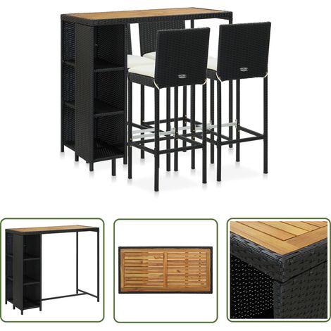 The Living Store 5-tlg. Gartenbar-Set mit Kissen Poly Rattan Schwarz - Gartenbar-Set - Bartisch - Barhocker - Outdoor Furniture - Gartenmöbeln (1/5)