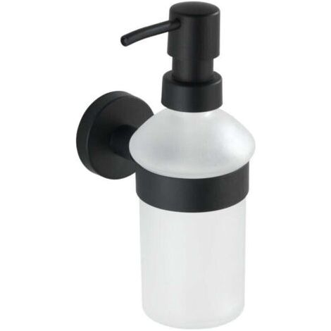 QORVA-Distributeur de savon  Bosio noir mat mural 210 ml design inox salle de bain cuisine porte-savon sans perçage en verre satiné haute qualité 7 x 18 x 11 cm idéal pour liquide savon et désinfectan