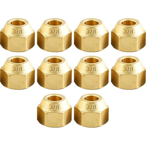 Lot de 10 écrous pour tuyaux en cuivre de climatisation - 3/8" en laiton - Écrous à sertir pour carburant, huile, gaz et conduites d'air (1/5)
