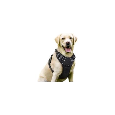 Harnais anti-traction pour chien avec poignée de contrôle, facile à enfiler, gilet réfléchissant réglable avec fermeture avant, harnais pour chien de taille L, noir, L
