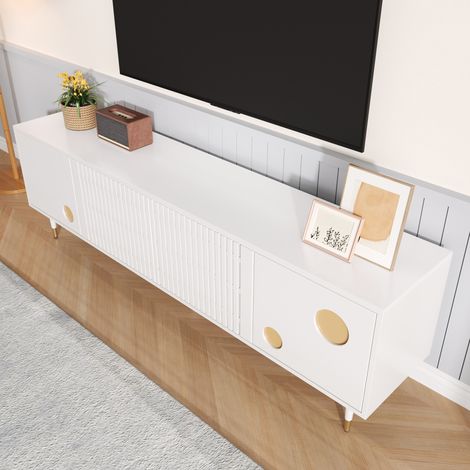 Meuble tv rangement 170 cm MDF blanc design moderne OKMYHOME (1/5)