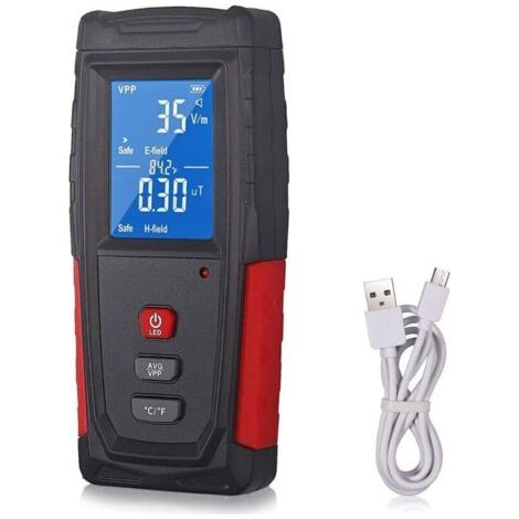 Détecteur EMF de Rayonnement Onde Electromagnétique Metre EMF Testeur Affichage LCD Incorpore une Batterie Llithium-ion avec un Câble de Recharge USB avec Son, la Lumière, la Couleur 3 Alarmes,de DEBU