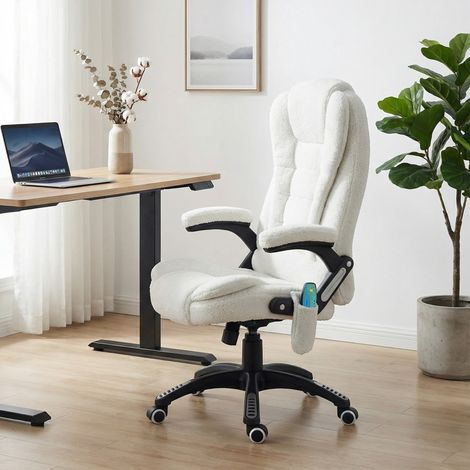 Fauteuil de bureau massant et chauffant avec hauteur réglable, dossier réglable et télécommande filaire, rotation à 360° (1/5)