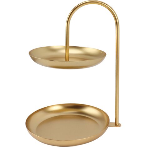 Dessertständer, rund, zweistöckig, Obstständer, aus Eisen, geeignet für Partys, Hochzeiten, Geburtstage und den privaten Gebrauch, goldfarben (1/5)