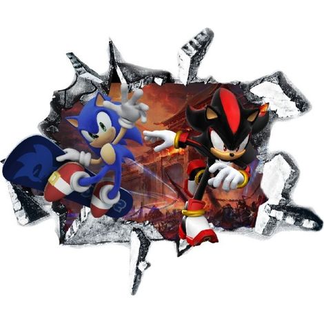 Stickers muraux Sonic pour chambre d'enfant, style dessin animé, avec fond d'écran.