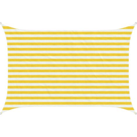 Voile d'ombrage à rayures jaunes et blanches, 2 x 3,5 mètres, en polyéthylène haute densité. (1/5)