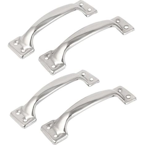 Set of 4 vintage barn door handles for kitchen cabinets, hole center: 112 mm, silver iron (1/4)
