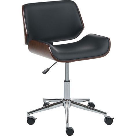 Office Chair Dark Wood and Black Faux Leather Seat Adjustable Swivel Function Metal Legs Stylish Office Furniture TOTOWA (1/5)