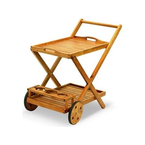 Carrello portavivande in legno con vano bottiglie struttura pieghevole
