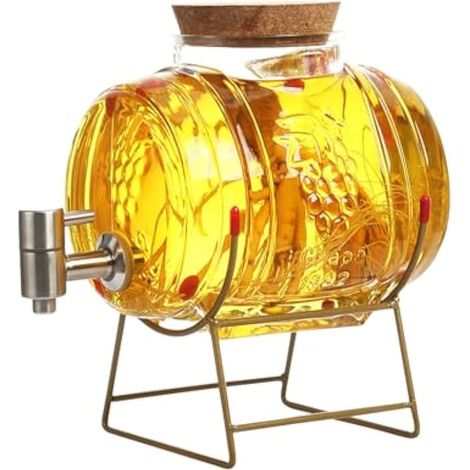 Carafe à whisky - 1 L/1,5 L/3 L/5 l - Distributeur de boisson en forme de tonneau - Avec robinet - Distributeur d'alcool - Idéal pour vin, whisky, bière, rhum, cadeau pour ami, mari, père (fût en (1/5)