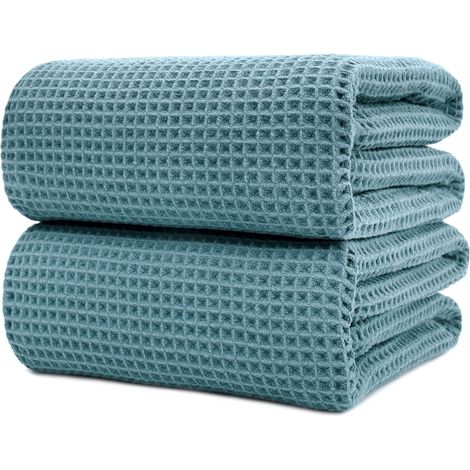 lot de 2 serviette de bain, microfibre, 430 gsm, structure gaufrée, 89 x 178 cm, séchage rapide